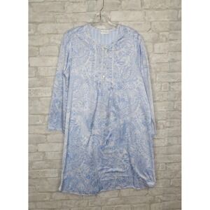 Miss Elaine Midi Nightgown Blue White Paisley Soft Brushed‎ Satin Button Size M
